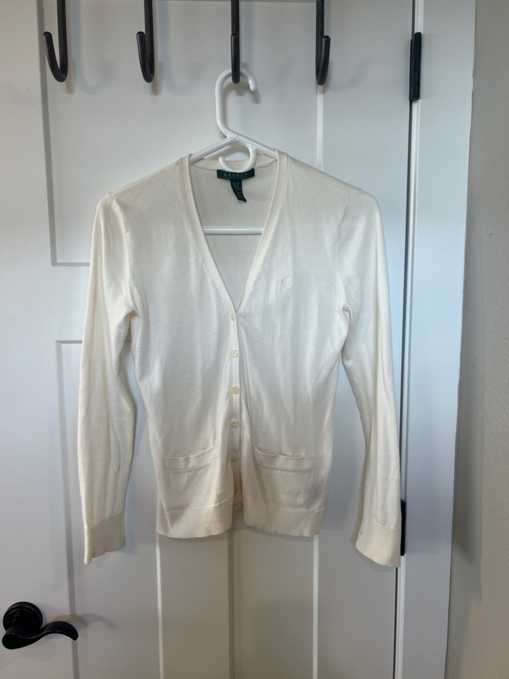 Lauren Ralph Lauren Cream Cardigan Sweater XS Button Front Cotton Classic